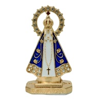Miniatura Nossa Senhora Aparecida Painel Carro Dourado Branco com Strass Autocolante - imagem 1