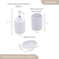 Conjunto 3 Peças para Banheiro Lille Branco - Cerâmica Moderna com Porta Sabonete Líquido, Saboneteira e Porta Escova - imagem 4