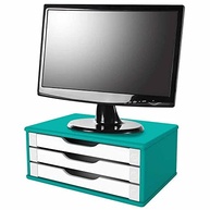 Suporte de Monitor com 3 Gavetas em MDF Azul e Branco - Organize Sua Mesa com Estilo - imagem 2