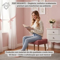 Puff Banco Estofado Capitonê Rose com Pés de Madeira - Assento Decorativo Sofisticado para Sala, Quarto e Hall - imagem 5