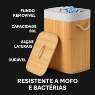 Cesto de Roupa Suja em Bambu com Tampa e Forro Removível - Design Moderno e Sustentável para Lavanderia e Quarto - imagem 4