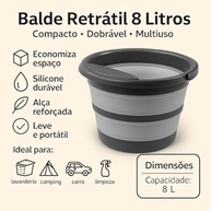 Balde Retrátil Dobrável 8L Silicone com Alça Reforçada - Portátil e Multiuso para Casa, Viagem e Camping (Cinza) - imagem 5