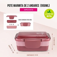 Marmita 2 Divisórias Rosa - Pote Fitness com Tampa Segura para Micro-ondas e Congelador - imagem 3