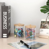 Kit 2 Porta Organizador de Cotonete e Algodão em Acrílico com Tampa de Bambu | Design Moderno e Sustentável 9x7cm - imagem 5
