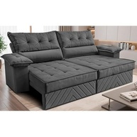 Sofá Retrátil e Reclinável 2,10m com Molas e Espuma D33 Thunder Velusoft Cinza - Conforto Premium com Design Moderno - imagem 2