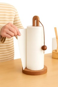 Suporte para Papel Toalha em Bambu com Peso - Design Elegante e Funcional para Cozinha - imagem 3