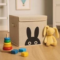 Caixa Organizadora Infantil com Tampa em Linho - Design Animal Box Coelho | Segura, Resistente e Divertida - imagem 2