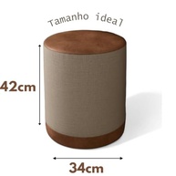 Kit 2 Puffs Dakota em Linho Bege com Assento em Couro Sintético Caramelo - Design Moderno e Confortável - imagem 3