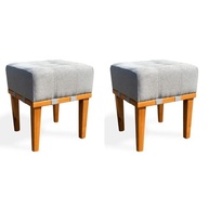 Kit 2 Puffs Apolo em Madeira Maciça - Estilo Banqueta Moderna para Sala de Estar | Linho Cinza Claro Sanna Decor - imagem 3