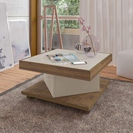 Mesa de Centro com Rodízios SAARA – Design Moderno em Off White e Pinho - imagem 2