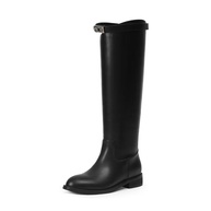 iiimmu Botas de equitação femininas com fivela prateada, cano alto, bico redondo, couro sintético, estilo motociclista - imagem 2