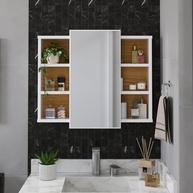 Espelheira para Banheiro com Nichos e Armário Aéreo com Espelho – Organize seu Espaço com Estilo (Branco/Nature) - imagem 4