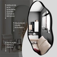 Kit 3 Espelhos Decorativos Orgânicos com Moldura em Couro Preto – Estilo Rústico Elegante para Sala, Quarto e Hall - imagem 5