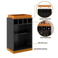 Aparador Bar Retrô com Adega para 4 Garrafas - Bandeja MDF Estilo Astúrias Preto/Cedro - imagem 5