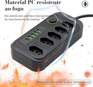 Extensão Inteligente 5 Tomadas + 4 USB + 1 USB-C 2500W 2m - Preto - imagem 5