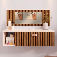 Penteadeira Suspensa com Espelho e Gaveta – Moderna e Funcional para Quarto, Camarim ou Salão de Beleza (Off White/Ripado) - imagem 2