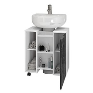 Gabinete Armário de Banheiro Pequin com Pia de Coluna – Branco/Nero Moderno com 6 Nichos e Rodízios - imagem 5