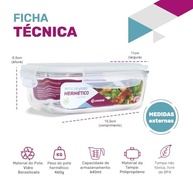 KIT 5 Potes de Vidro Retangular com Tampa Hermética 640ml - Frescor e Segurança na Cozinha - imagem 3