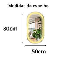 Espelho de Parede Iluminado Oval 50x80cm com LED Touch Dimmer - Jateado Lapidado Moderno - imagem 4