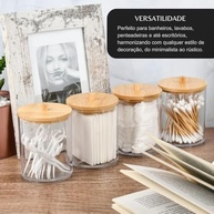 Kit 2 Porta Organizador de Cotonete e Algodão em Acrílico com Tampa de Bambu | Design Moderno e Sustentável 9x7cm - imagem 4
