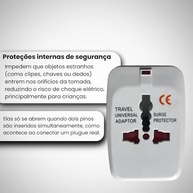 Kit 2 Adaptadores de Tomada Universal para Viagem: 150+ Países (Europa, EUA, UK, Ásia) Bivolt c/ Trava de Segurança - imagem 4