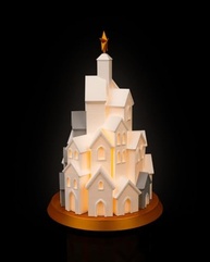 Vila Natalina 3D Iluminada com LED - Branco e Cinza, Base Dourada, Estrela no Topo, 19cm - imagem 3