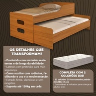 Bicama Solteiro com 2 Colchões D33, Design Moderno, Cama Auxiliar Retrátil - imagem 4