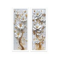 Kit 2 Quadros 18x45 cm com Moldura e Vidro - Árvore Dourada com Flor (Branco) - Decoração Elegante e Sustentável - imagem 1