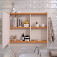 Armário com Espelho e Porta-Toalhas para Banheiro Genova - Design Moderno Off White e Cinamomo - imagem 5