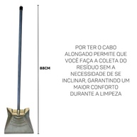 Pá Coletora de Lixo Multiuso com Cabo Longo 88cm - Metal Galvanizado para Limpeza Fácil e Sem Inclinação - imagem 3