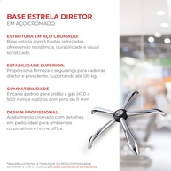 Base Estrela Cromada para Cadeira Presidente com Rodízios - Aço Reforçado 5 Hastes Premium - imagem 4