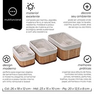 Jogo de 3 Cestos Organizadores de Bambu Bege - Design Elegante para Casa e Banheiro - imagem 3