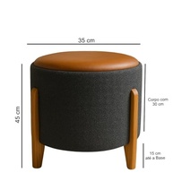 Puff Decorativo Redondo em Courino com Pés de Madeira - Assento Macio para Sala, Escritório ou Quarto - imagem 3