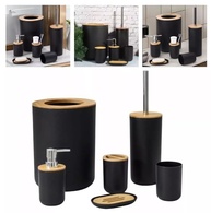 Kit Banheiro com Tampa em Bambu - 6 Peças com Lixeira, Escova Sanitária, Porta Sabonete e Escova de Dente - imagem 5
