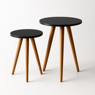 Mesa de Apoio Redonda Preta - 2 Mesas com Pés Palito em Madeira | Design Moderno para Sala, Quarto ou Escritório - imagem 5