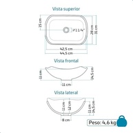 Cuba Pia de Apoio Sobrepor Abaulada 45x31 Branca - Design Moderno em Mármore Sintético para Banheiro e Lavabo - imagem 3