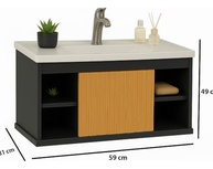 Gabinete com Cuba Suspensa para Banheiro com Nichos e Porta – Design Moderno em Preto Ripado - imagem 3
