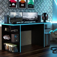 Mesa de Computador Gamer Madesa 9409 - Design Moderno Preto/Azul com 5 Prateleiras - imagem 1