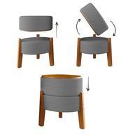 KIT 2 Puffs Estilo Mesa em Tecido Bouclê Cinza com Pés de Madeira Maciça - Design Sofisticado e Multifuncional - imagem 2