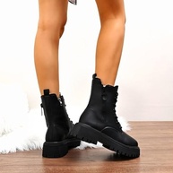 Botas femininas de motocicleta com sola grossa, cano médio, salto grosso, para conforto no outono e inverno, Preto, 36 - imagem 3