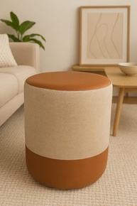 Kit 2 Puffs Redondos Decorativos em Linho e Courino – Estilo e Conforto para sua Casa - imagem 4