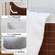 Cesto de Roupa Suja com Alças de Bambu e Tampa - 50L | Forrado e Compacto para Banheiro, Lavanderia ou Quarto - imagem 5