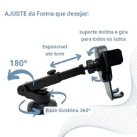 Suporte Celular Carro 360° Premium: Antivibração, Antiqueda e Fixação Firme no Vidro/Painel - imagem 4