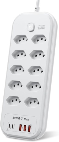 Régua de Energia Inteligente: 10 Tomadas, 5 USB (2 Tipo-C) e Filtro de Linha - Potência 2500W Bivolt - imagem 1
