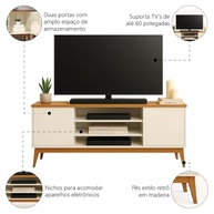 Rack Bancada para TV até 60" 1,60m com 2 Portas e 3 Nichos - Titan Off White/Madeirado - imagem 4