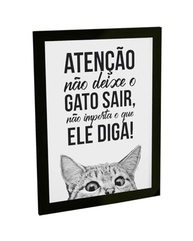 Quadro Decorativo A4 Engraçado - Atenção! Não Deixe o Gato Sair - Moldura Moderna com Grampos Flexíveis - imagem 2