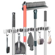 Suporte de Vassoura Aço Inox com 9 Acessórios - Organize sua Casa com Estilo e Segurança - imagem 1