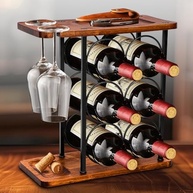 Suporte para 6 Garrafas de Vinho em Aço com 2 Suportes para Copos - Organizador de Mesa e Bancada para Adega - imagem 2