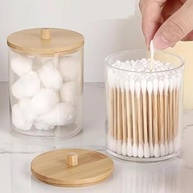 Kit 2 Porta Organizador de Cotonete e Algodão em Acrílico com Tampa de Bambu | Design Moderno e Sustentável 9x7cm - imagem 2