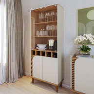 Cristaleira 2 Portas de Vidro Jurerê Off White Matte/Freijó - Design Sofisticado com Adega Embutida - imagem 1